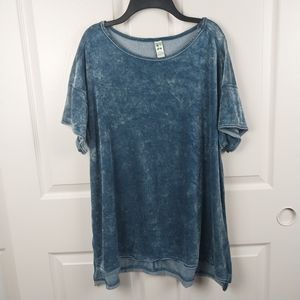 Green Tea Women's XXL Soft Velour Velvety Blue Tunic Top Tee Shirt